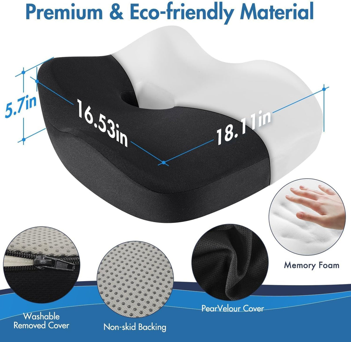Ergonomic Memory Foam Car Seat Pad for Sciatica Pain Relief