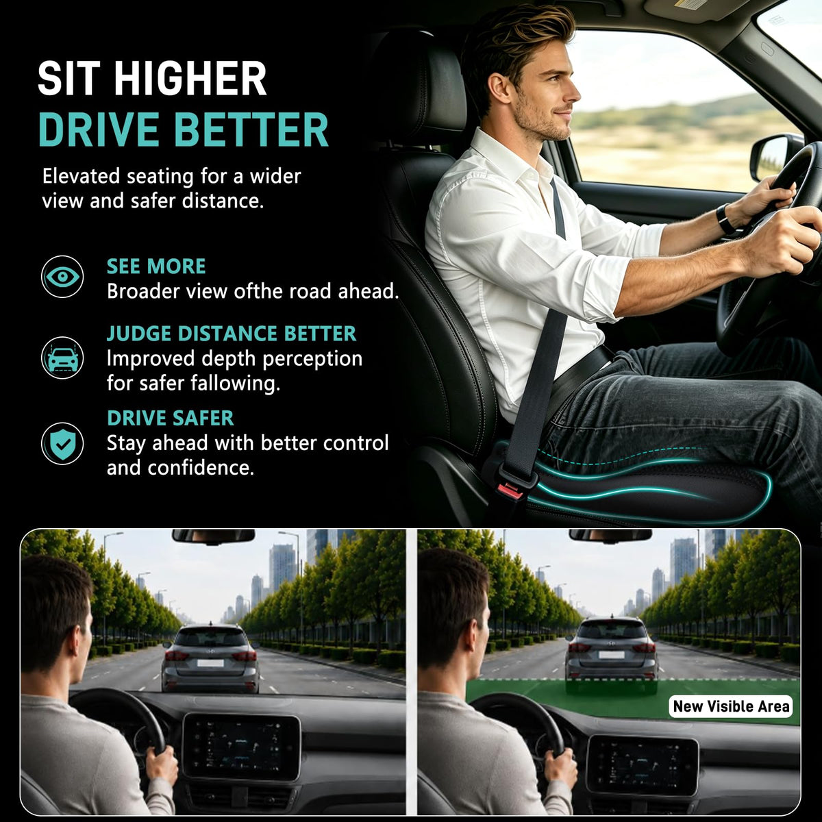 Car Seat Cushion for Driving, Ergonomic Wedge Truck Driver Seat Cushion