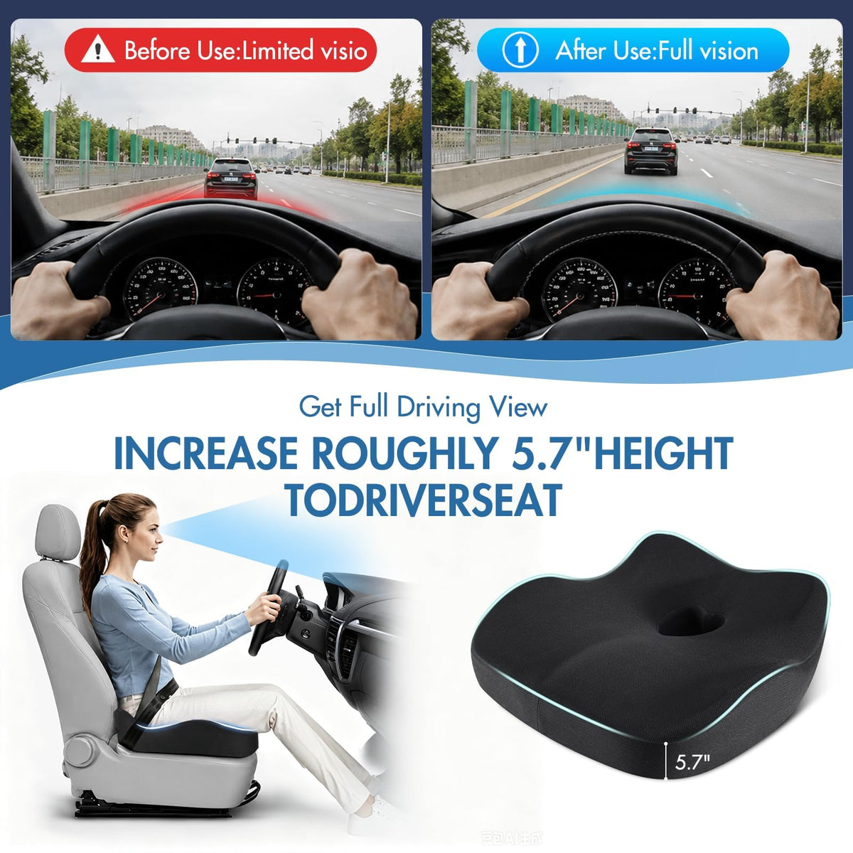 Ergonomic Memory Foam Car Seat Pad for Sciatica Pain Relief