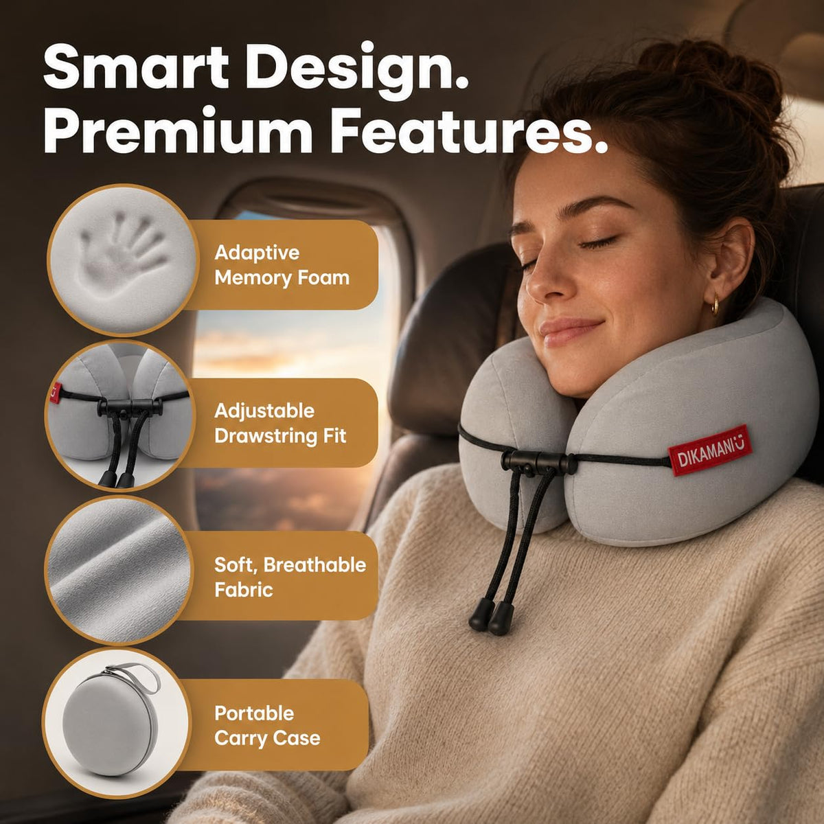 Memory Foam U-Shaped Neck Pillow, Portable for Airplane, Car