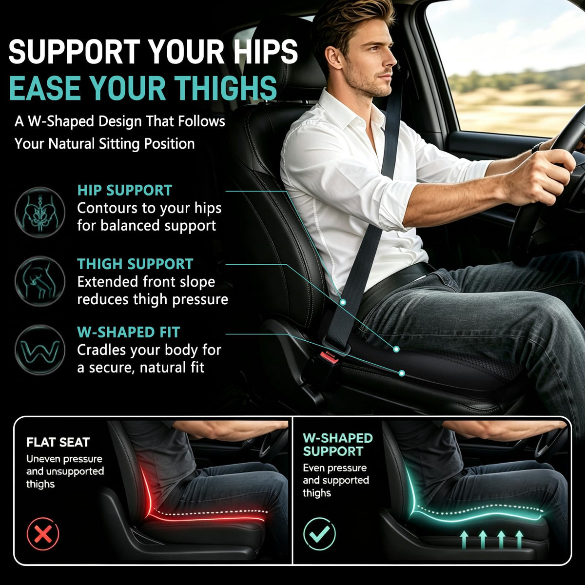 Car Seat Cushion for Driving, Ergonomic Wedge Truck Driver Seat Cushion