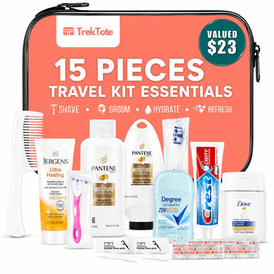 15 Piece Set Women’s Travel & Hygiene Kit-TSA-compliant