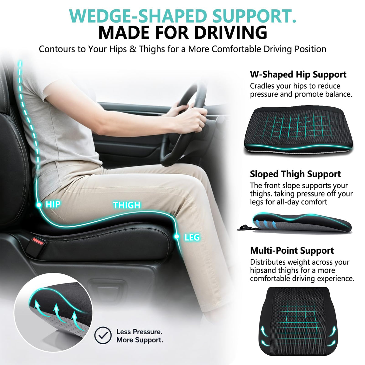 Car Seat Cushion for Driving, Ergonomic Wedge Truck Driver Seat Cushion