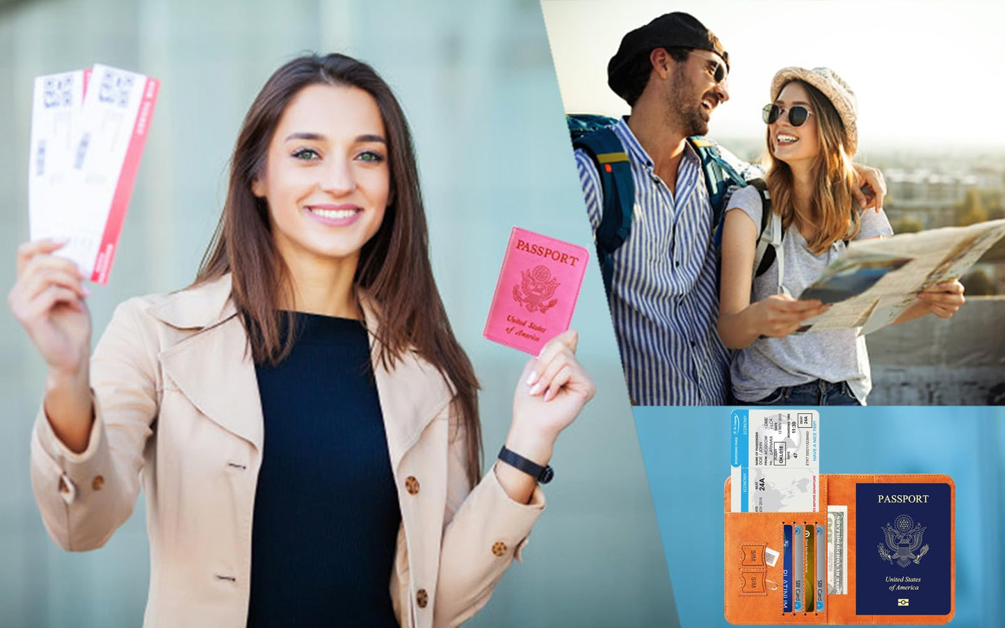 RFID Blocking Leather Passport and Card Holder
