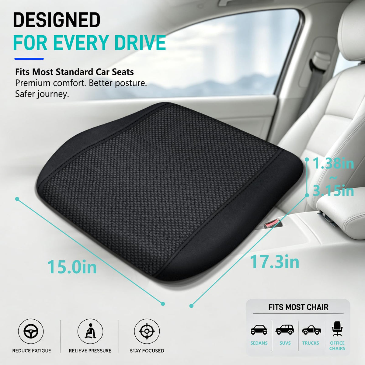 Car Seat Cushion for Driving, Ergonomic Wedge Truck Driver Seat Cushion