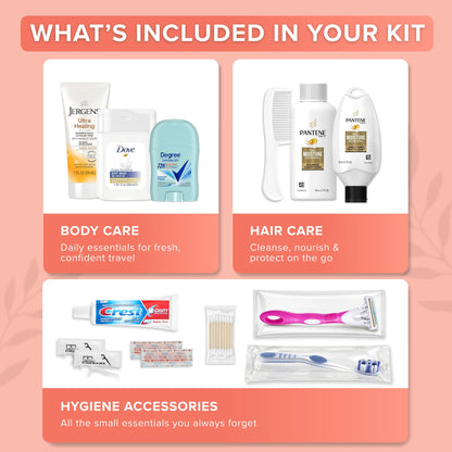15 Piece Set Women’s Travel & Hygiene Kit-TSA-compliant