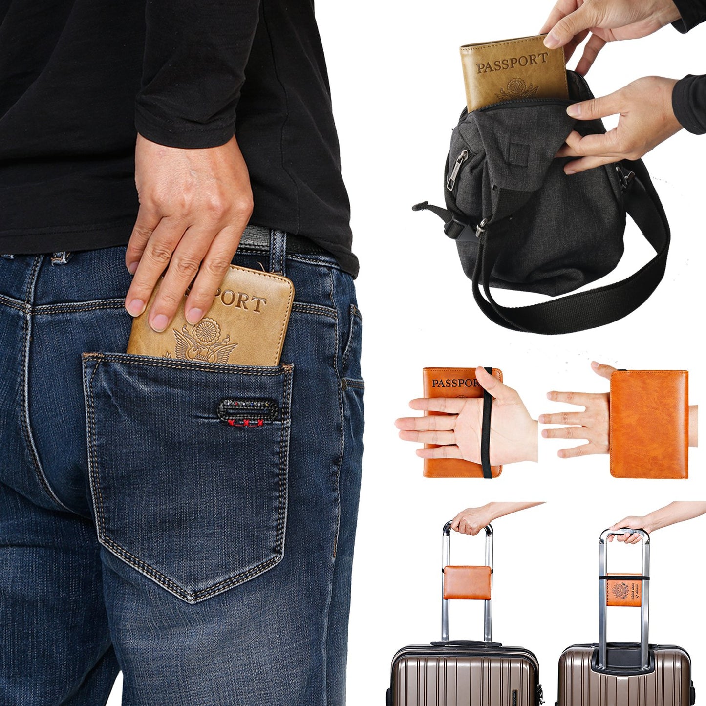 RFID Blocking Leather Passport and Card Holder