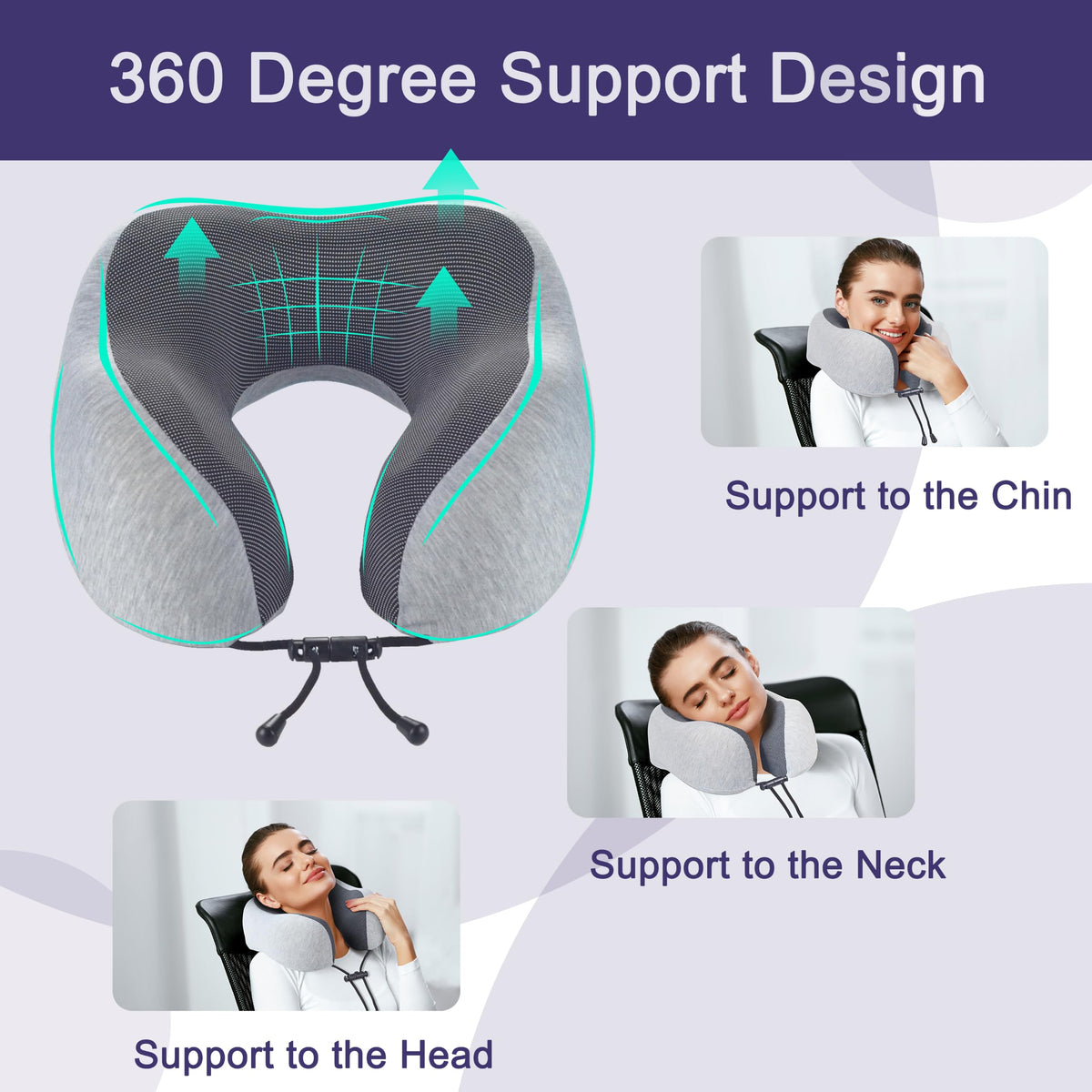 Neck Pillow for Traveling, 100% Pure Memory Foam for Car or Plane