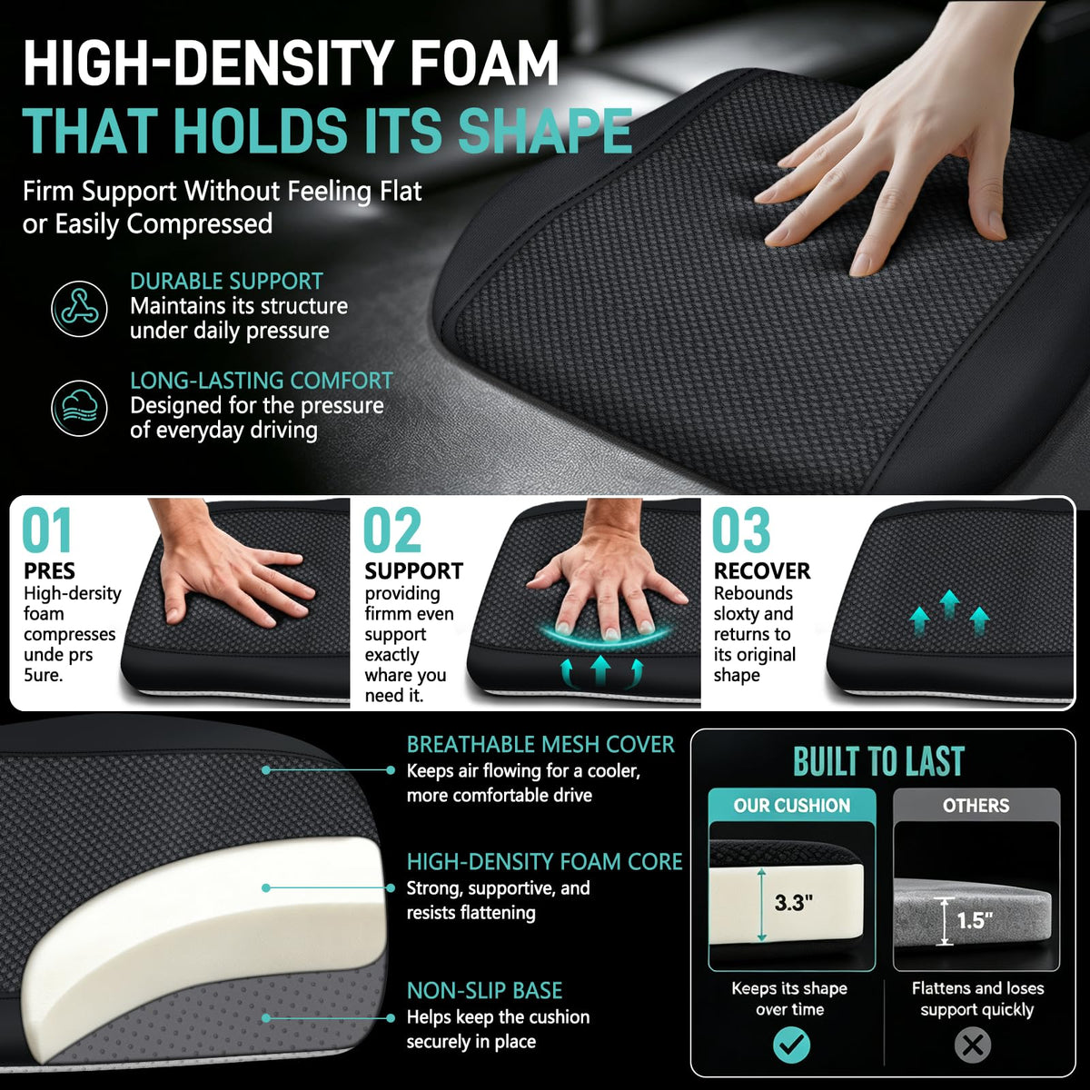 Car Seat Cushion for Driving, Ergonomic Wedge Truck Driver Seat Cushion