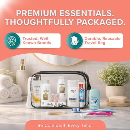 15 Piece Set Women’s Travel & Hygiene Kit-TSA-compliant