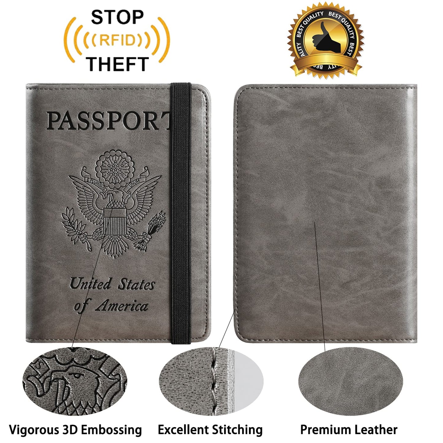 RFID Blocking Leather Passport and Card Holder