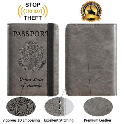 RFID Blocking Leather Passport and Card Holder
