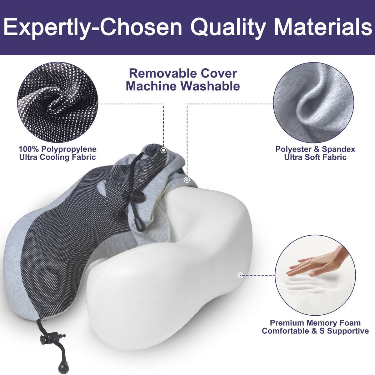 Neck Pillow for Traveling, 100% Pure Memory Foam for Car or Plane
