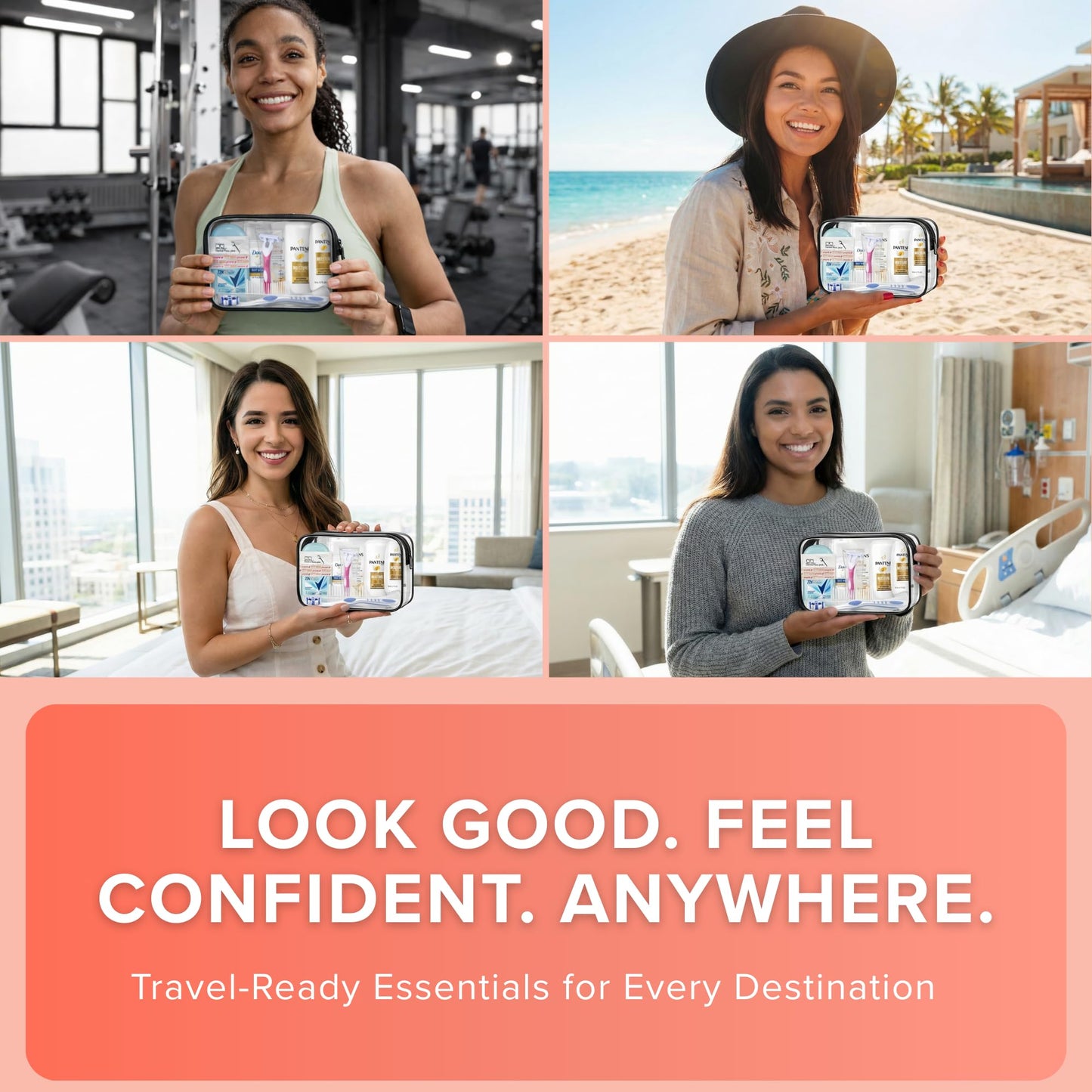 15 Piece Set Women’s Travel & Hygiene Kit-TSA-compliant