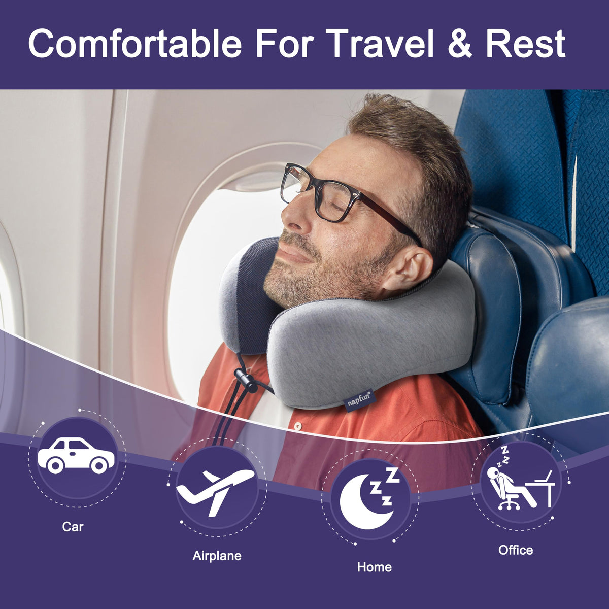 Neck Pillow for Traveling, 100% Pure Memory Foam for Car or Plane